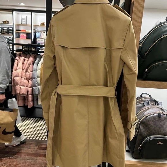 Coach Solid Mid Trench Double Breasted Jacket in Khaki Size XS - Picture 7 of 8